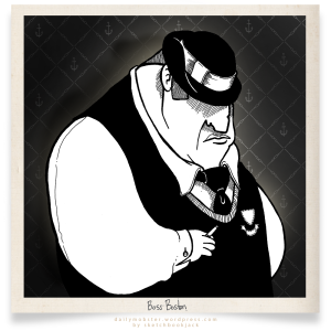 Boss Boston character design illustration cartoon black and white cartoon daily mobster sketchbookjack bowler hat ivy league vest fat